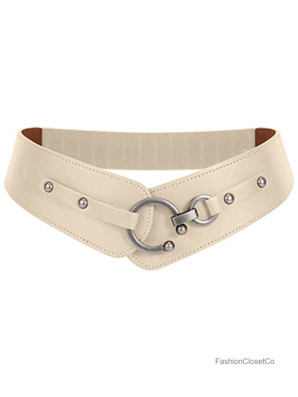 Women's Wide Elastic Belt with Interlock Buckle - Faux Leather PU Belt